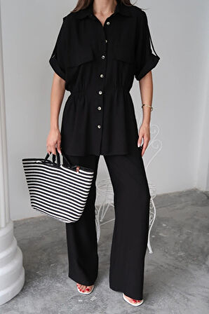 KETEN BEDEN BÜZGÜ DETAYI GÖMEK  PANTOON TAKIM  iyah