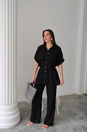 KETEN BEDEN BÜZGÜ DETAYI GÖMEK  PANTOON TAKIM  iyah