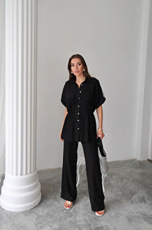 KETEN BEDEN BÜZGÜ DETAYI GÖMEK  PANTOON TAKIM  iyah