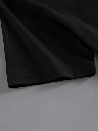 Baskılı Oversize Bisiklet Yaka Tshirt  iyah