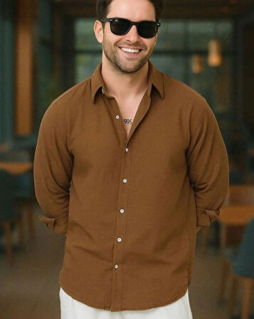 Erkek Uzun Kollu Regular ofya Keten Gömlek