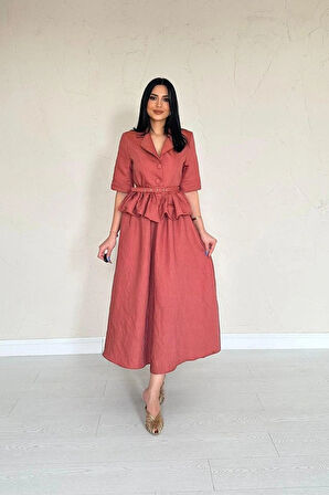 occah İnce Kemerli Fırfırlı Ceket Ve Büzgülü Etek Takım