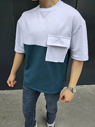 Unisex Torba Cep Detaylı Parçalı Thirt  acivert