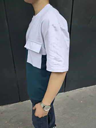 Unisex Torba Cep Detaylı Parçalı Thirt  acivert