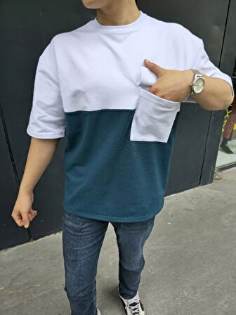 Unisex Torba Cep Detaylı Parçalı Thirt  acivert