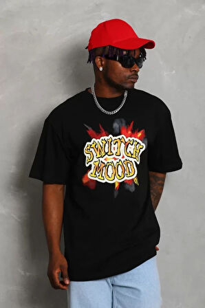 Unisex Oversize Baskılı Bisiklet Yaka Thirt  iyah