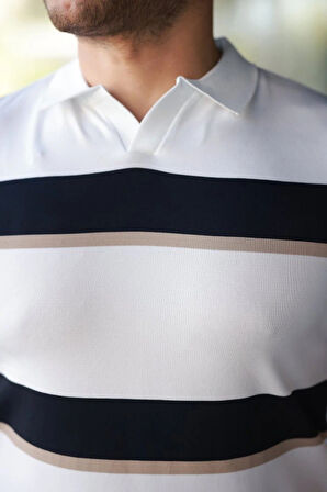 Erkek şerit Desenli Hemşire Yaka Kısa Kollu Tişört