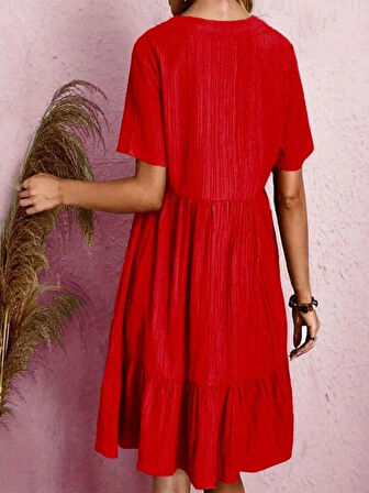 Kadın V Yaka, Fırfırlı Bürümcük Kumaş Elbise