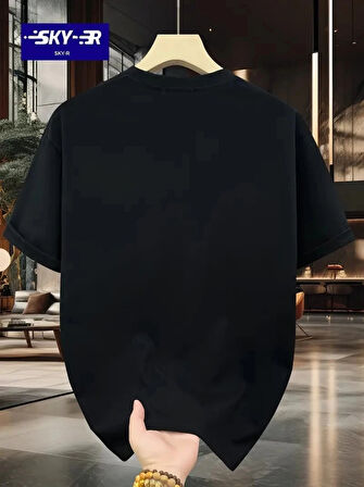 Baskılı Oversize Bisiklet Yaka Tshirt  iyah