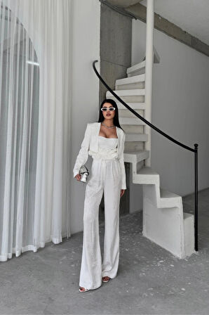 JAKARI BUZU TASARI DETAYI CEKETPANTOONBUZ 3 Ü TAKI  Beyaz