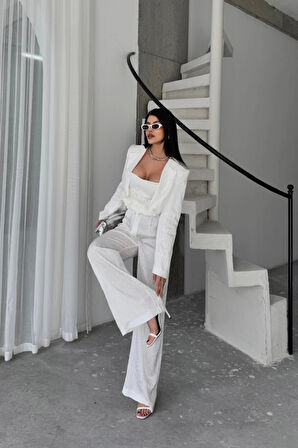 JAKARI BUZU TASARI DETAYI CEKETPANTOONBUZ 3 Ü TAKI  Beyaz