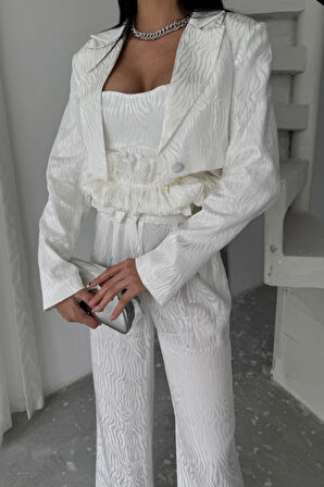 JAKARI BUZU TASARI DETAYI CEKETPANTOONBUZ 3 Ü TAKI  Beyaz