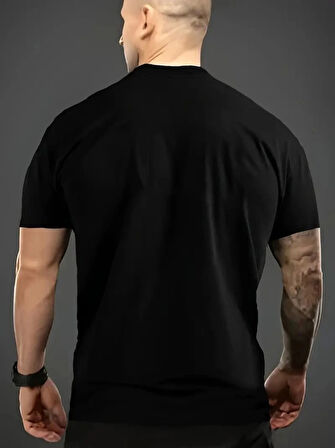 Baskılı Oversize Bisiklet Yaka Tshirt  iyah