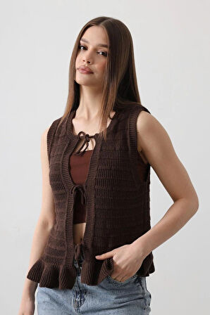 Önü Bağlamalı Yelek  Kahve