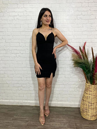 Kadın Derin V Yaka Sırt Dekolteli Fırsat Ürün Mini Elbise