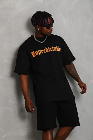 Unisex Oversize Baskılı Bisiklet Yaka Thirt  iyah