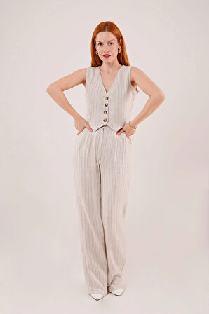 Yelek Ve Pantolon avi Şeritli İkili Takım