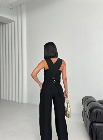 Keten Sirti Çapraz Geçi̇şli̇ Cepken Pantolon Takim