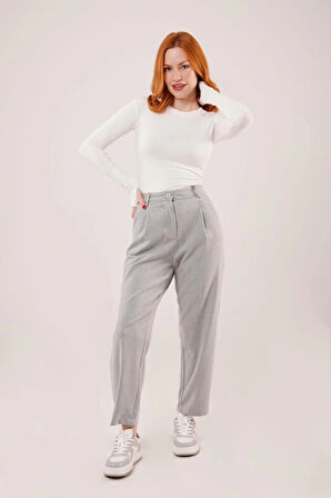 Kapama Cep Detaylı Gri Pantolon