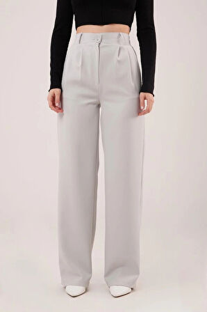 Bol Paça Piliseli Gri Pantolon