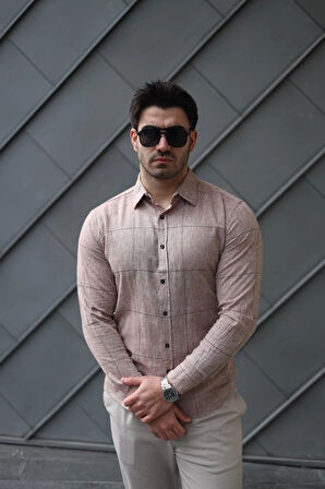 Erkek Pamuklu Keten Kumaş Gömlek