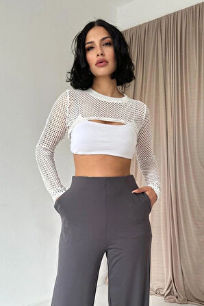 Füme Pensli astik Detaylı Pantolon