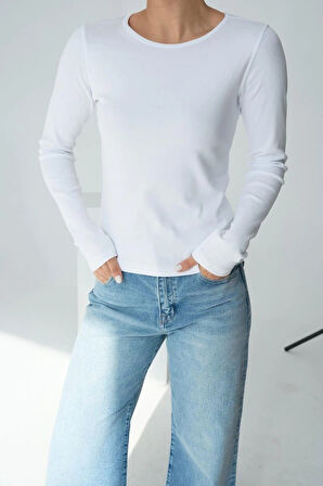 Uzun Kol Örme Body  Beyaz