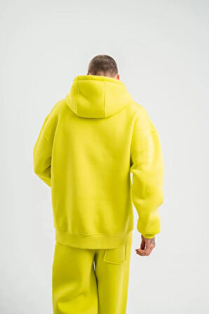 Unisex Double Oversize Kapşonlu Basic SweatShirt  Sarı