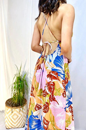 avi ırt Dekolteli Keten Elbise