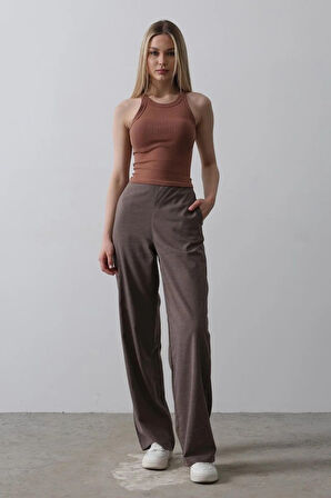 Beli Yarım astikli Palazzo Pantolon  Kahve