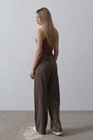 Beli Yarım astikli Palazzo Pantolon  Kahve