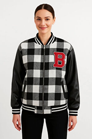 Kolları uni Deri Içi Astarlı Oduncu Kolej Içi Ceket  Gri