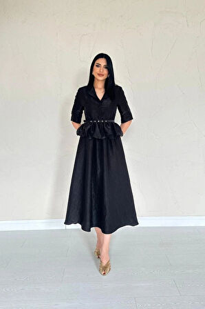 iyah İnce Kemerli Fırfırlı Ceket Ve Büzgülü Etek Takım