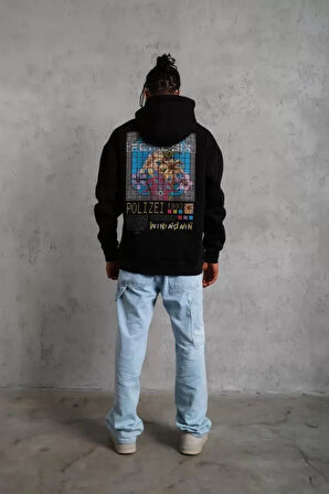 Erkek Patel ix Baskılı Kapüşonlu weat  iyah