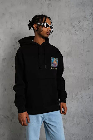 Erkek Patel ix Baskılı Kapüşonlu weat  iyah