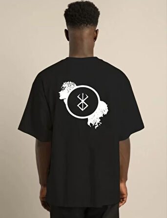 Unisex Bisiklet Yaka Baskılı Oversize Thirt  iyah