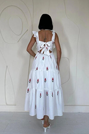 Kırmızı ıfır Kol Fırfırlı Elbise