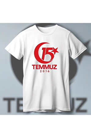 15 Temmuza Özel Tasarım 2016 Baskılı Tshirt  Beyaz