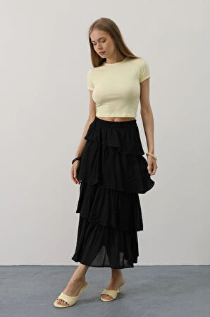 Katlı Kesim Uzun Etek  iyah