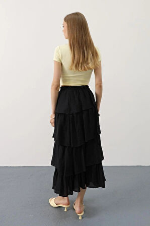 Katlı Kesim Uzun Etek  iyah