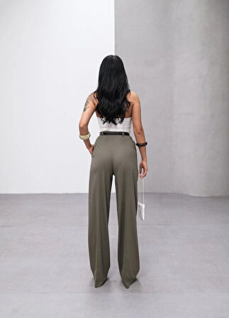 Poly Viscose Yüksek Bel Kemerli̇ Ve Dökümlü Palazzo Pantolon (Kemer Dahi̇l)