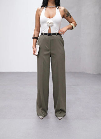 Poly Viscose Yüksek Bel Kemerli̇ Ve Dökümlü Palazzo Pantolon (Kemer Dahi̇l)