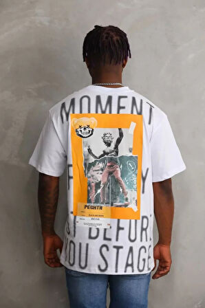 Unisex Baskılı Oversize Thirt  Beyaz