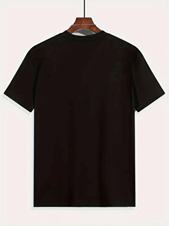 Baskılı Oversize Bisiklet Yaka Tshirt  iyah