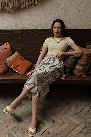 Desenli Viskon Etek  Gri