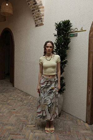 Desenli Viskon Etek  Gri