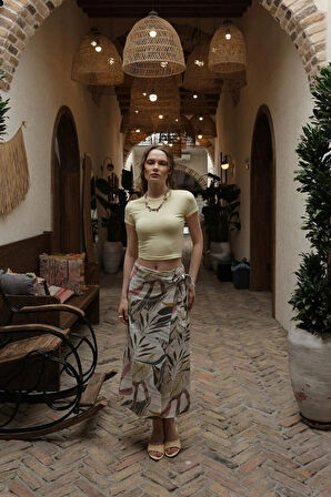 Desenli Viskon Etek  Gri