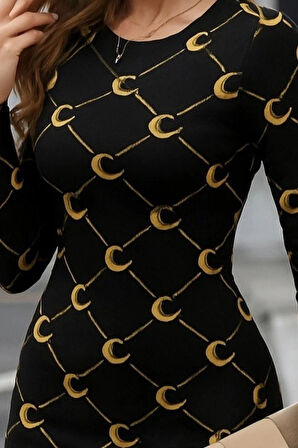 Kadın Bisiklet Yaka Uzun Kol Triko Mini Boy Elbise