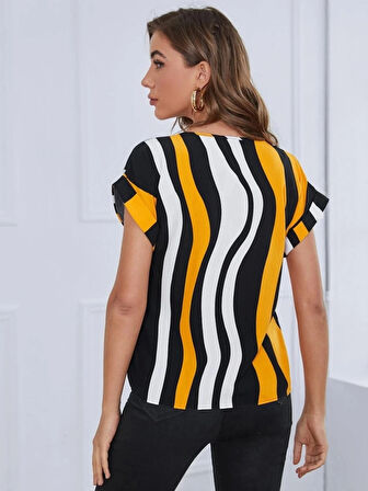 Kadın Kısa Yarasa Kol Bisiklet Yaka Süprem Bluz
