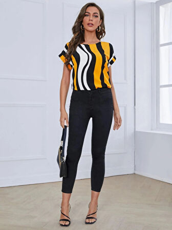 Kadın Kısa Yarasa Kol Bisiklet Yaka Süprem Bluz